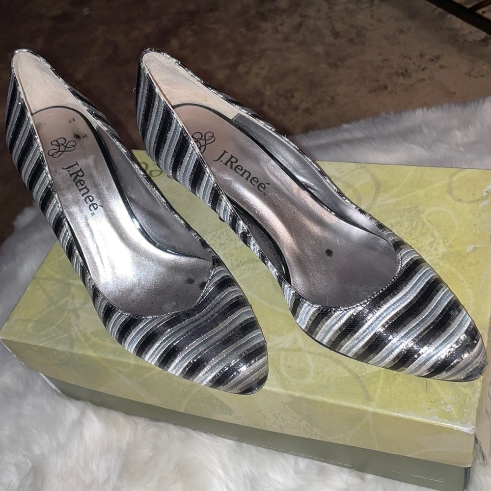 J. Renee, silver/black shoes, size 7.